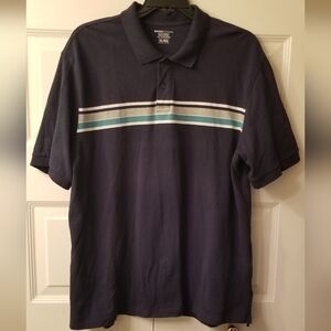 Basic Editions Men's Knit Polo Shirt Blue w/ Multicolor Stripes Size XL EUC!